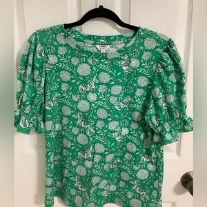 crown & ivy Green Floral Zebra Print Puff Sleeve Blouse
